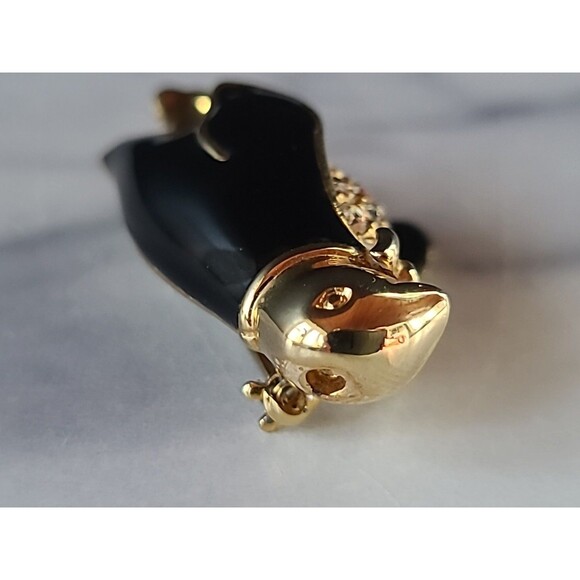 Penguin Couple Rhinestone & Enamel Gold Tone Brooch Vintage Costume Jewelry READ - Picture 10 of 11
